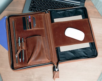 Personalized leather padfolio with zipper, Vegan leather notebook portfolio, Custom portfolio with zipper, Business portfolio for men