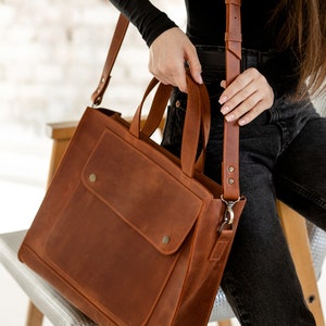 Womens leather computer bag, Computer tote for women, Womens messenger laptop bag, Leather messenger bag image 9