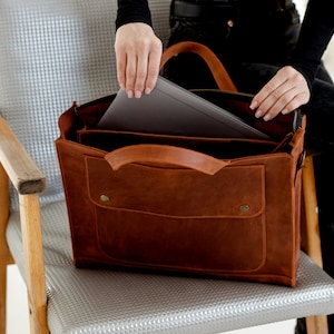 Womens leather computer bag, Computer tote for women, Womens messenger laptop bag, Leather messenger bag image 8