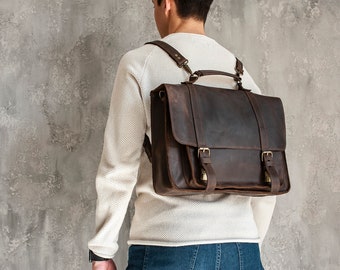 Handmade Leather Briefcase for Men, Rustic Leather Briefcase, Handcrafted Men's Laptop Bag, Vintage Shoulder Bag