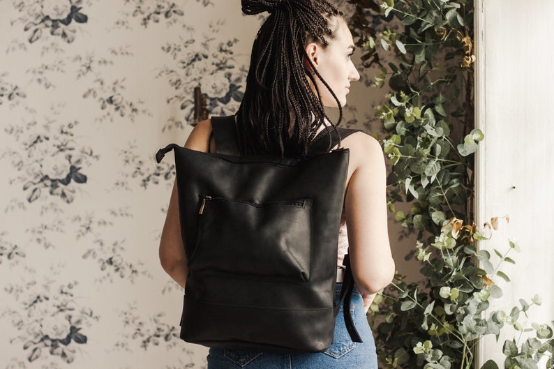 Backpack Backpack women,Student gift Black backpack Leather backpack Laptop backpack,Leather camera bag Minimalist backpack,College bag