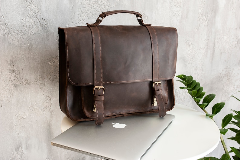 Convertible backpack for laptop Leather Personalized Briefcase Messenger bag or Backpack Gift for Dad Anniversary Gift for husband
