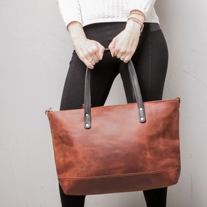 Leather Tote bag for women With zipper at main compartment Personalization and Laptop section is optional image 3