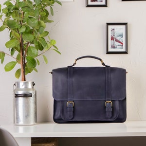 Leather convertible briefcase for men. Briefcase backpack. Shoulder briefcase. Leather laptop briefcase. image 3