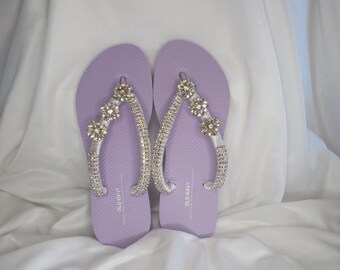 purple flip flops with rhinestones