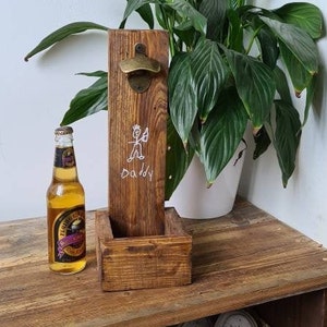 Bottle opener reclaimed timber. Personalised. Groomsman, bridesmaid, Christmas, wedding, housewarming gift. Choice of colours. Wall mounted.