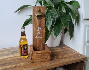 Bottle opener reclaimed timber. Personalised. Groomsman, bridesmaid, Christmas, wedding, housewarming gift. Choice of colours. Wall mounted.