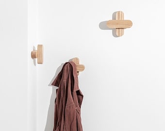 Oak Wood Wall Hanger Set of 3 | Plus Hooks