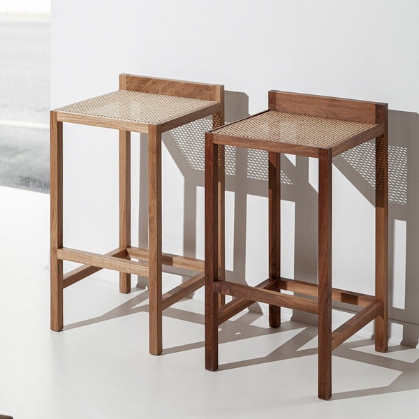 Tabouret de bar en bois ALTO | Selles hautes | noyer Chêne | Ash | Tabouret en rotin