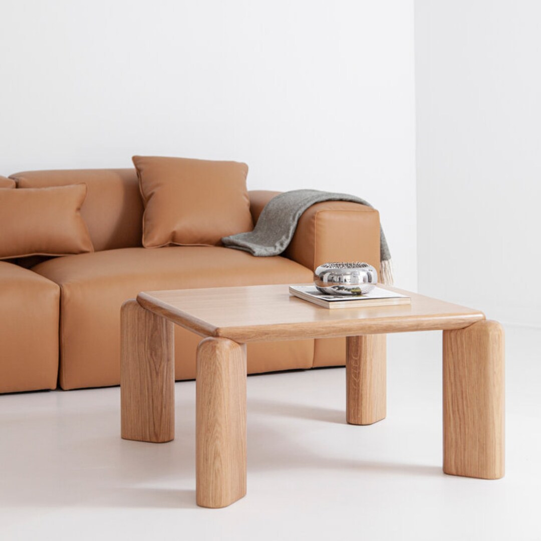 Solid Oak Coffee Table | Modern Rounded Wood Side Table - Etsy
