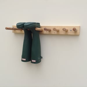 Wooden Wall Mounted Welly Rack- choose to hold up to 2,3 or 4 pairs, finished with a Danish Oil light oak stain.