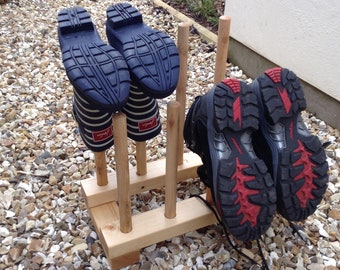 Wooden Walking Boot or Wellington, Welly Rack, Short/ Ankle Welly Rack, Children's Welly Stand, Holds upto 4 Pairs