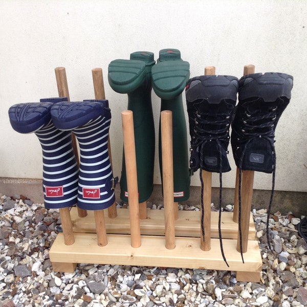 Wooden Wellington, Welly Boot Rack, traditional welly storage - holds upto 6 pairs,  with Danish oil light oak stain