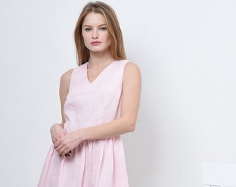 Sleeveless Linen Dress MELANY: Summer V-Neck Pocket Dress