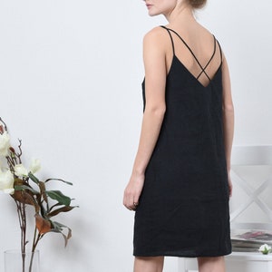Linen dress with cross-back straps • Simple Summer Midi Slip dress • Breathable Handmade Slow Fashion Piece