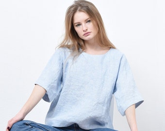 Loose linen blouse | Wide sleeve linen top | Kimono top for women