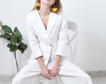 white linen pantsuits