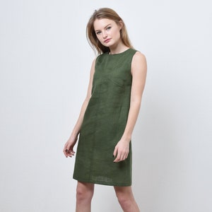 Linen shift dress  , Sleeveless linen dress ,  Linen dress with pockets , Green dress , Simple dress for women , Custom length dress