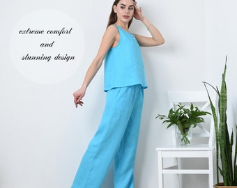 Linen Pant Suit: Women's Organic Loose Fit 2-Piece Set