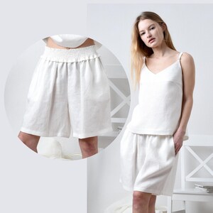 Linen shorts for women | Summer wide leg shorts  | White linen shorts