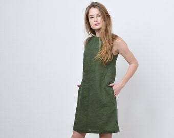 Shift Dress for Women | Linen Sleeveless Dress with Pockets | Midi Casual Straight Fit Outfit