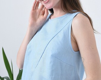 Linen A-Line Tunic Dress: Sleeveless Softened Linen