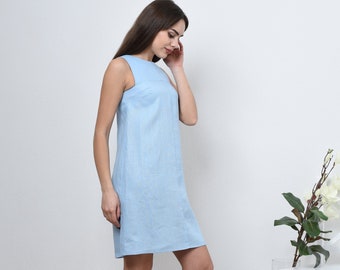 Blue Linen Dress Shift Dress for Women Linen Summer | Etsy
