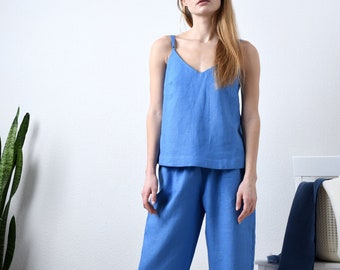 Traje de lino: conjunto informal de verano de dos piezas para mujer