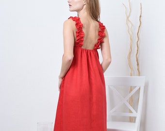 Drop ruffle maxi linen dress | Long linen dress | Full length dress | Maxi organic dress | Wedding guest dress | Sustainable wedding dress