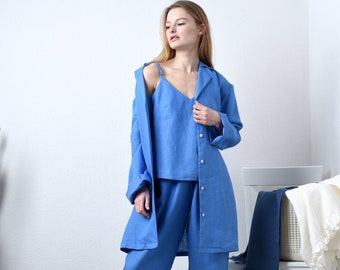 Linen Pajama Set: Women's 3-Piece Lounge Wear