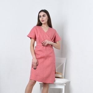 Linen wrap dress, Linen dress with pockets, Casual summer dress image 5