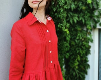 Linen Shirt Dress: Long Sleeve Cottagecore Smock Dress