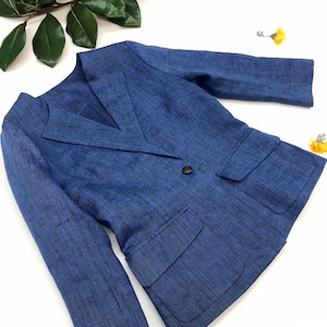 Linen Blazer for Women - Tailored One-Button Linen Jacket with Pockets - Lightweight Women&#39;s Linen Blazer - Perfect for Work and Casual Wear