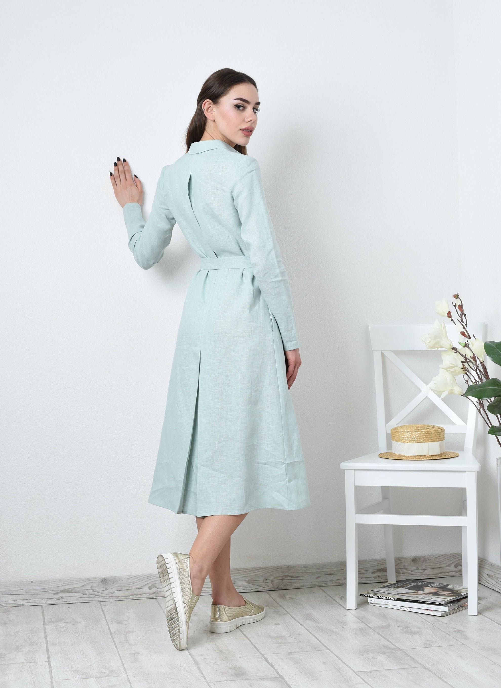 LINEN dress for women Linen shirt dress Long sleeves linen Etsy