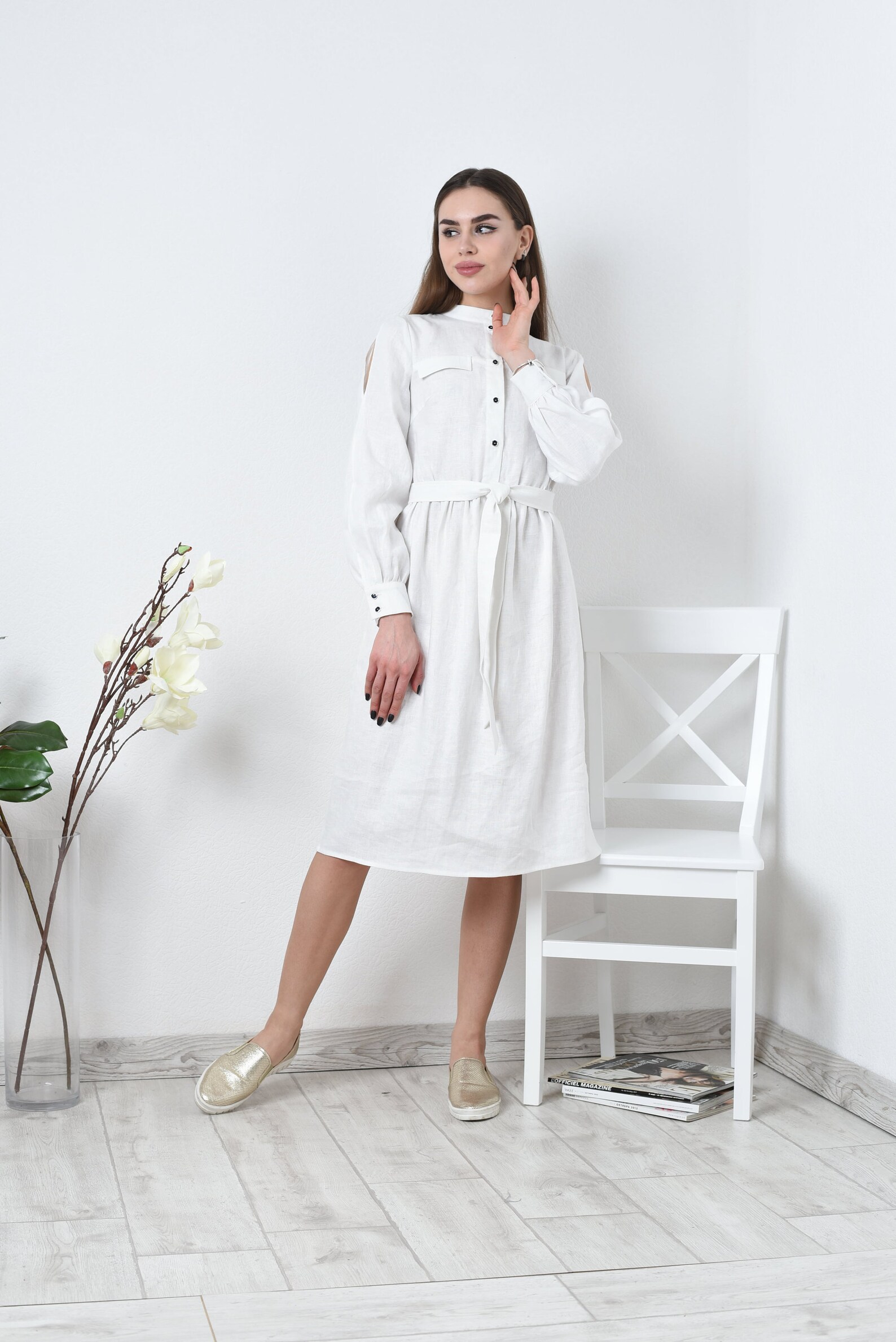 White linen dress LINEN SHIRT DRESS with long sleeves Etsy