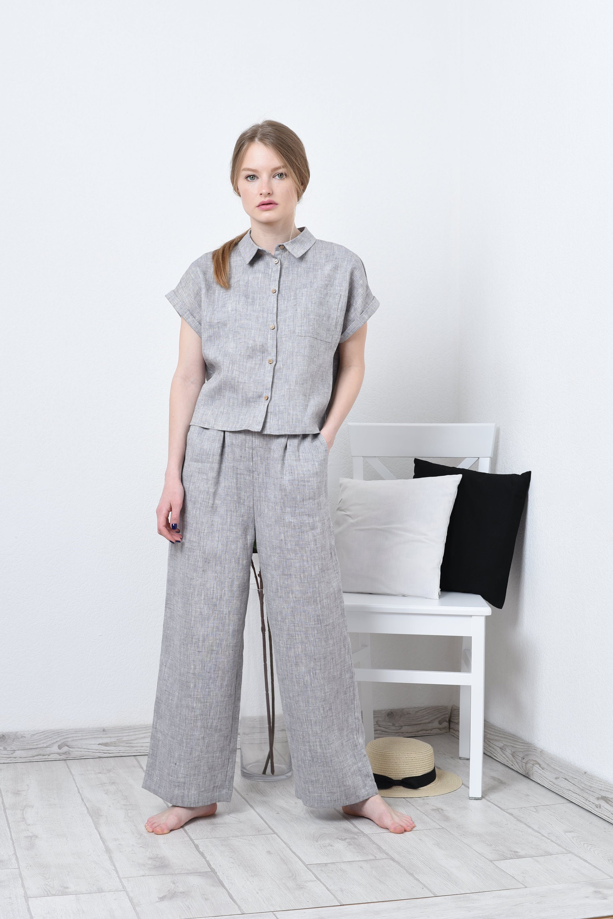 Linen suit for women linen loose fit pants with linen loose Etsy