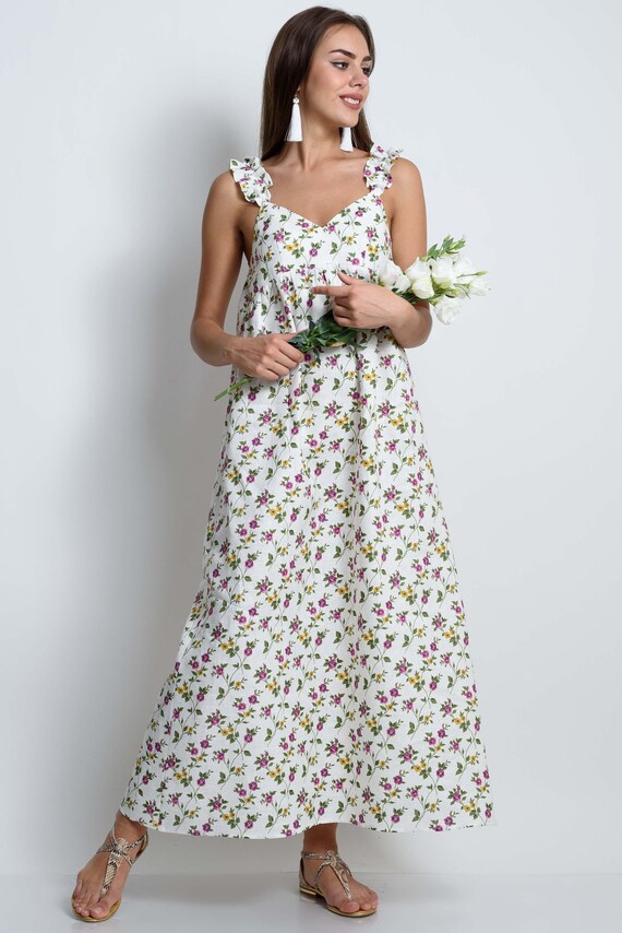 Linen Dress Boho Maxi Dress Maxi Dress Floral Wedding Etsy