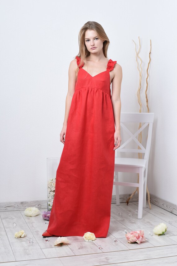 red linen maxi dress