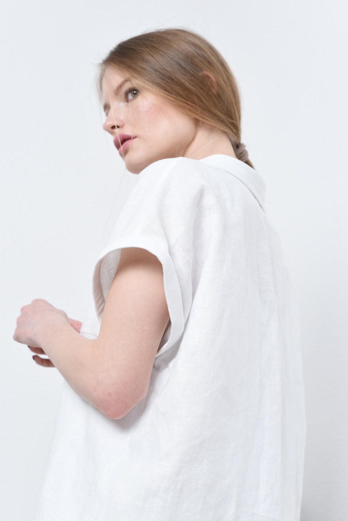 Linen white shirt for women/ Linen white blouse/Oversized Etsy