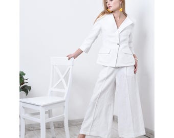 Wide-Leg Linen Pants: High-Waisted White Trousers Loose Fit