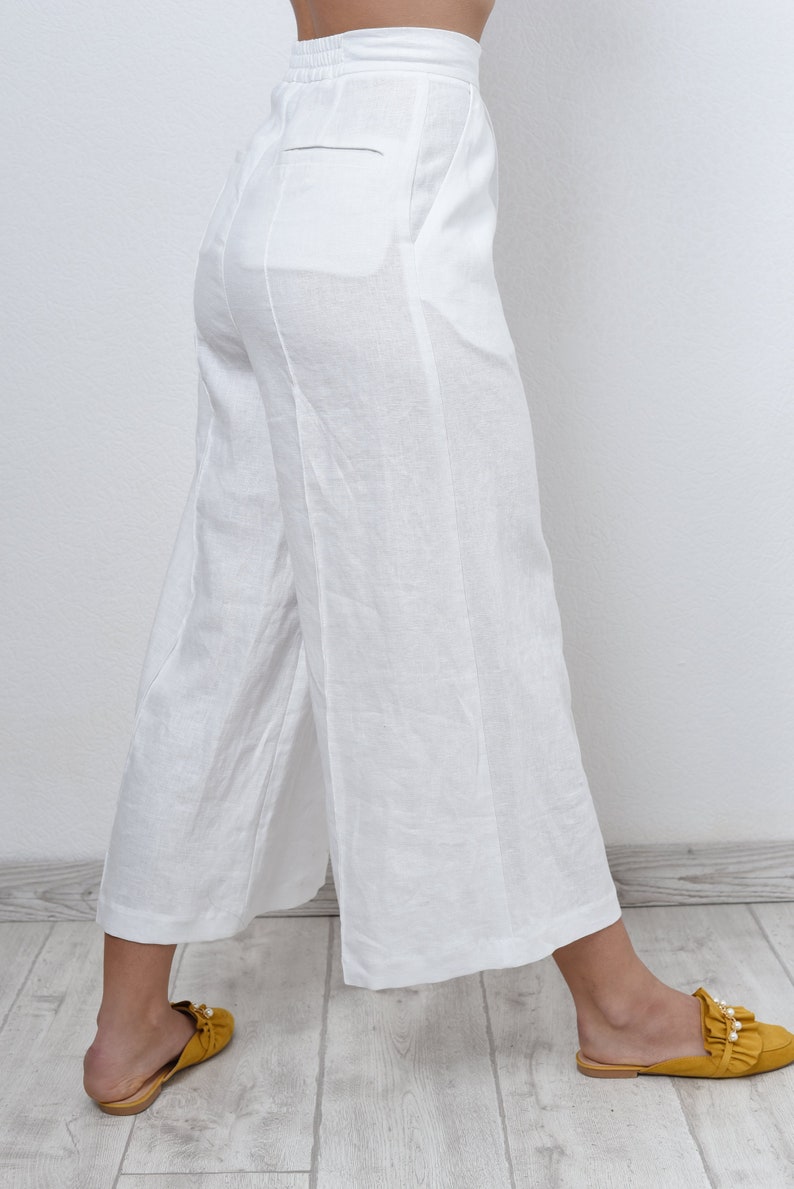 White linen pants women/ linen culottes/ white pants/ linen | Etsy