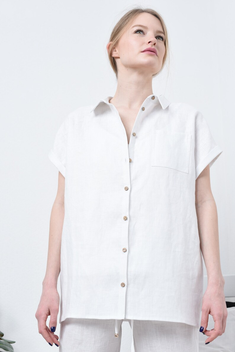 Oversized Linen shirt for women in White . Loose linen shirt Etsy