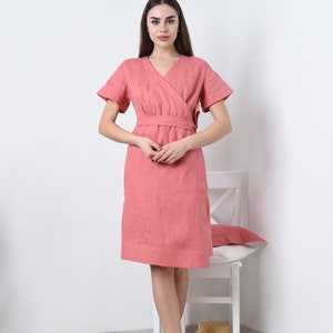 Linen wrap dress, Linen dress with pockets, Casual summer dress image 6