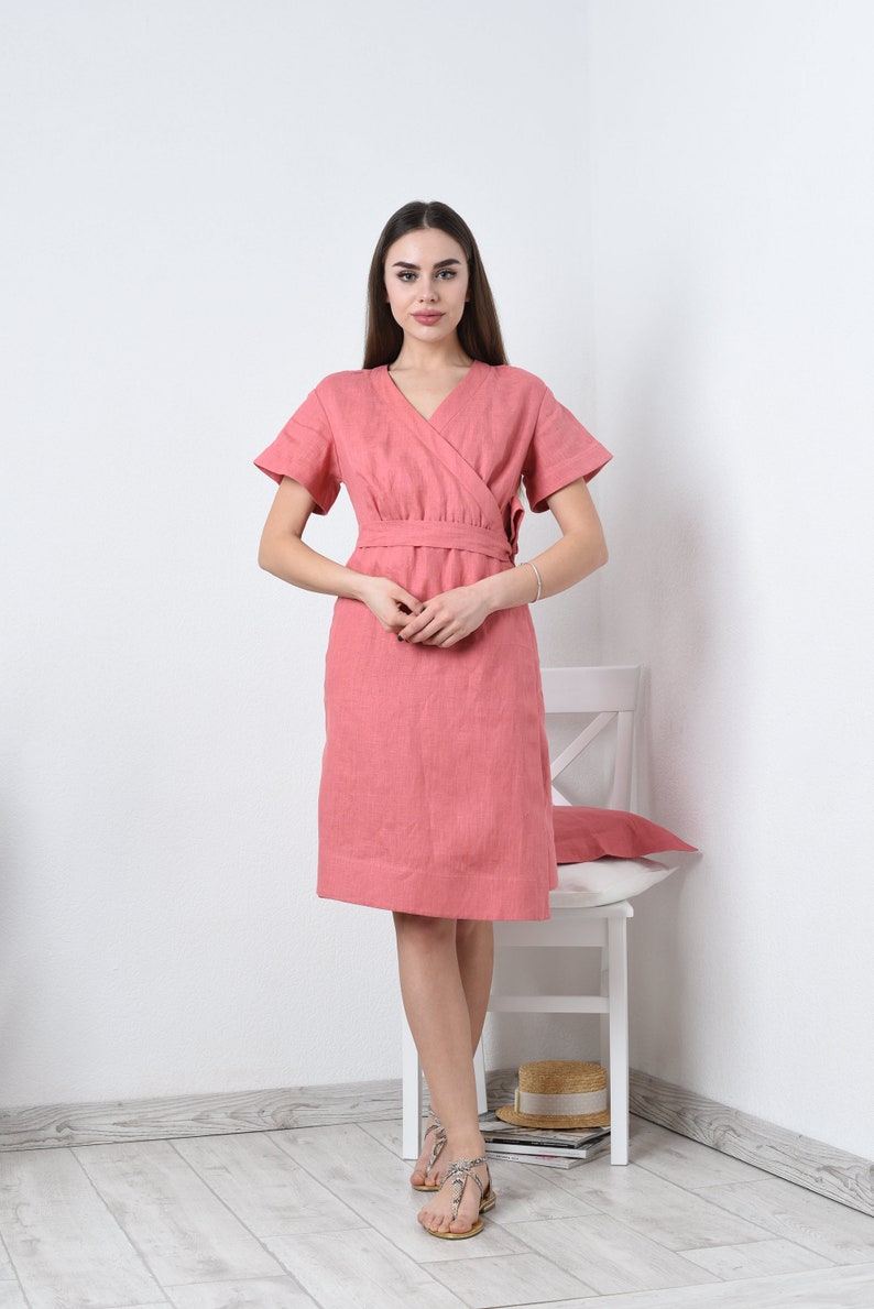 Linen wrap dress, Linen dress with pockets, Casual summer dress image 6