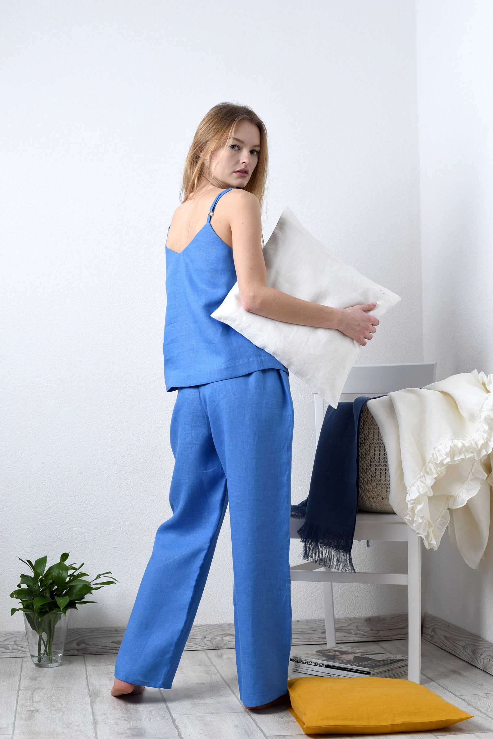 Linen 2piece casual suit for women Linen Top wideleg Etsy