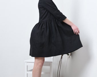 a line dress gown Black Prom Dresses V-Neck Puffy Sleeves A-Line Evening Gown