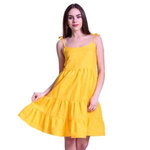 Linen Ruffle Sundress • Tie Strap Midi Dress • Tiered linen dress for women
