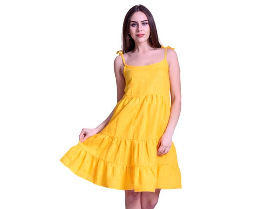 knee length dresses for ladies Salmon Smocked Tie Strap Tiered Midi Dress