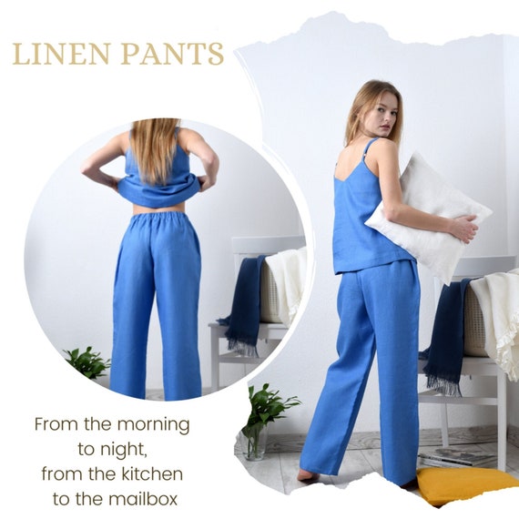 Pantalon Femme été En Coton-lin - Taille élastique, Jambes Larges, Léger Et Respirant - 3