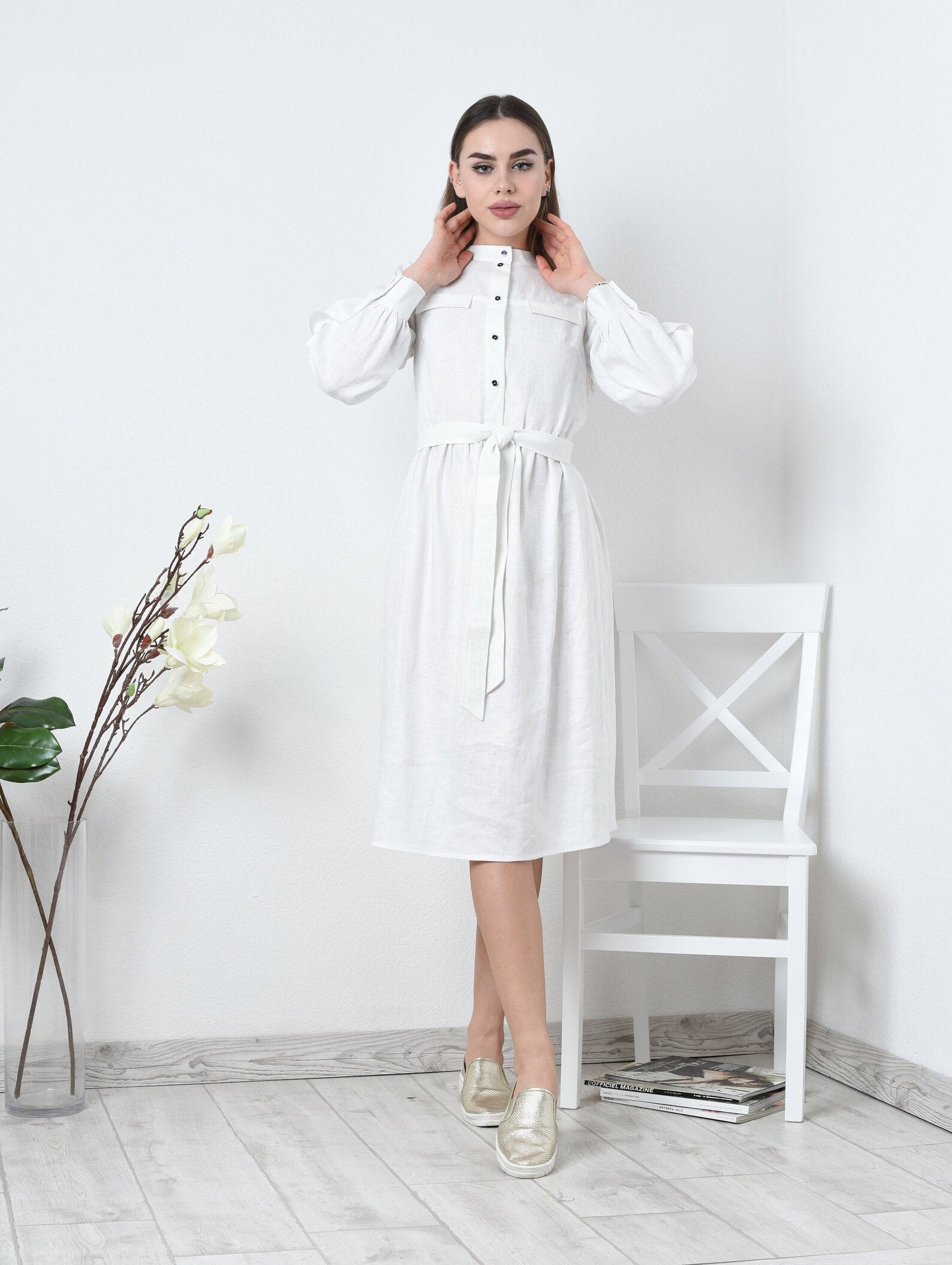 White linen dress LINEN SHIRT DRESS with long sleeves Etsy